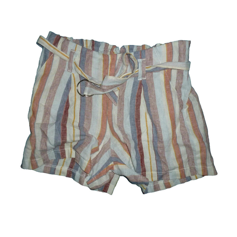 Like‎ An Angel Belted Shorts Striped Linen Rayon L Large